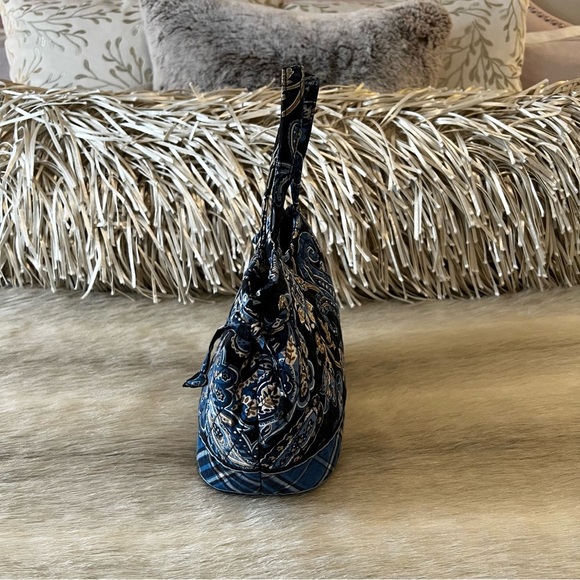 Vintage VERA BRADLEY Windsor 2006 Sherry 2 Handle Mini Y2K Bag Navy Blue Plaid - Picture 5 of 10